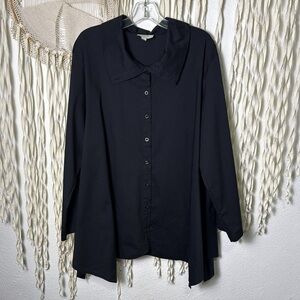 INAE Collection Lagenlook Black Tab Sleeve Wide Collar A-Line Tunic Top Large